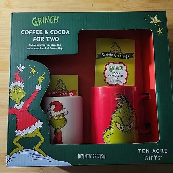 Other - Ten Acre Gifts Grinch Coffee & Cocoa Mugs for Two - NEW in BOX Holiday Classic